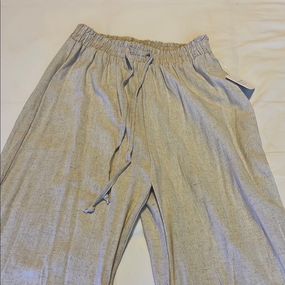 Altar'd State Beige Linen Wide-Leg Pants